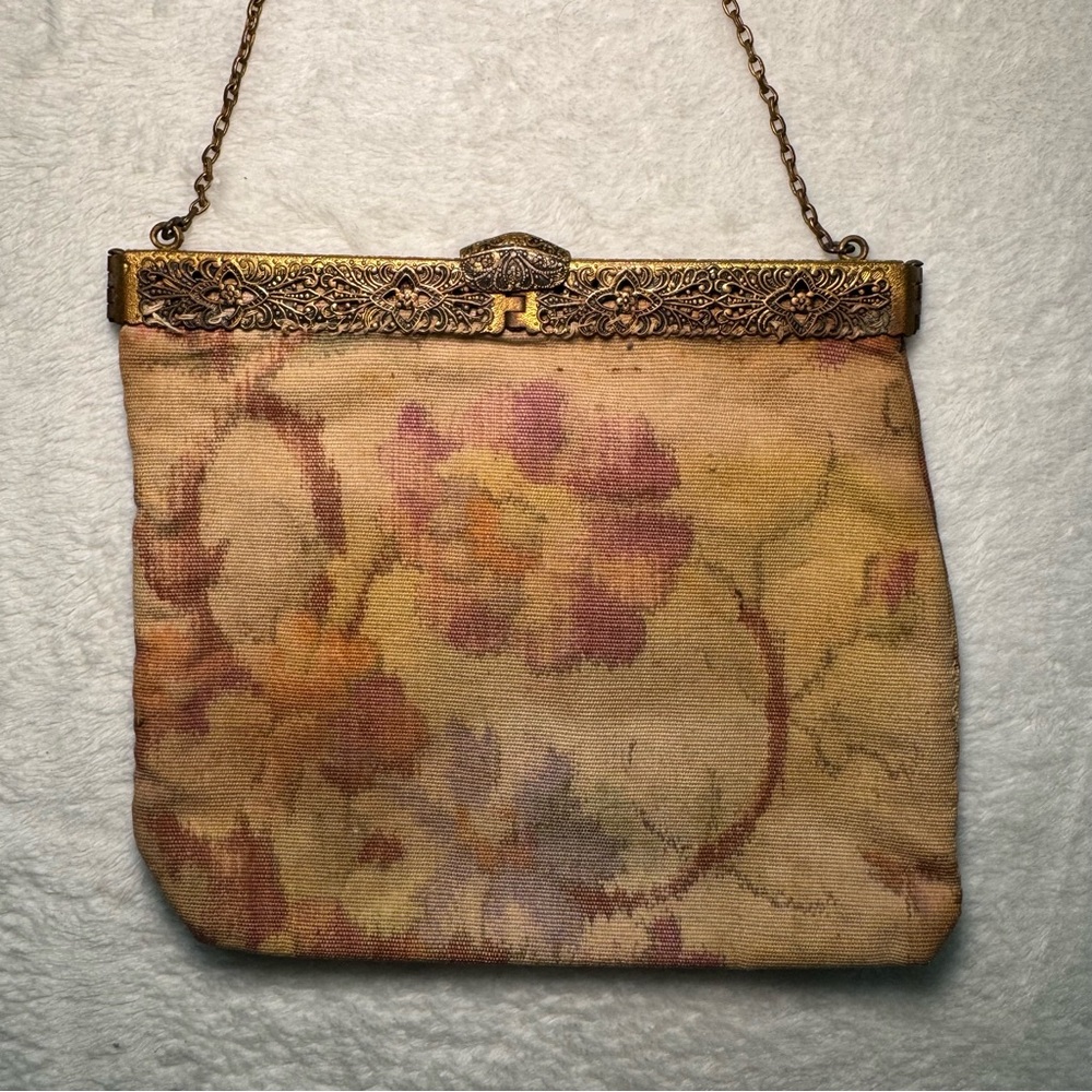 Antique 1920s Dutch Tapestry Floral Metal Frame Purse Clutch Bag - Picture 4 of 8
